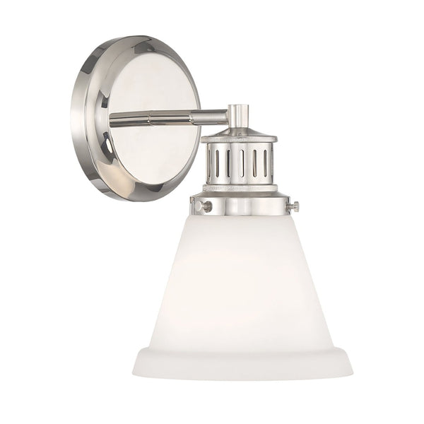 Atlas Alden 1-Light Wall Sconce - Timeless Transitional Design with Flared Glass Shade for Stylish Interiors Polished Nickel Matte Opal WL11011-NK
