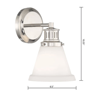 Atlas Alden 1-Light Wall Sconce - Timeless Transitional Design with Flared Glass Shade for Stylish Interiors Polished Nickel Matte Opal WL11011-NK