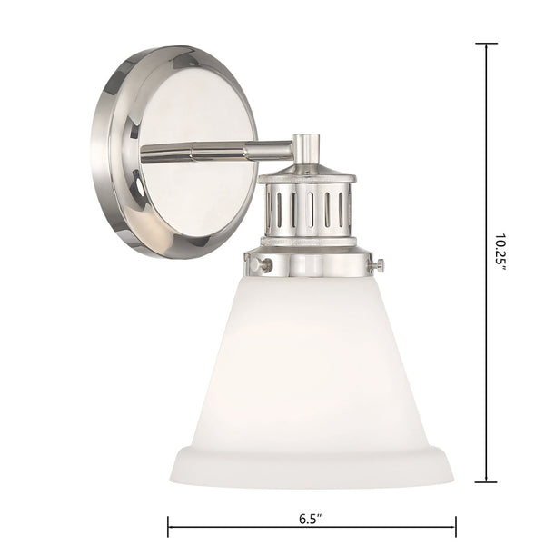 Atlas Alden 1-Light Wall Sconce - Timeless Transitional Design with Flared Glass Shade for Stylish Interiors Polished Nickel Matte Opal WL11011-NK