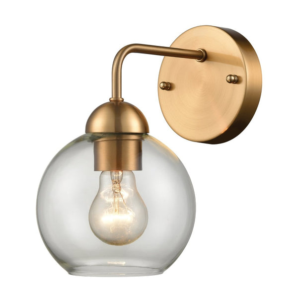 Atlas Astoria 1-Light Sconce - Modern Midcentury Design with Clear Glass Globe for Stylish Indoor Lighting Satin Gold WL11025-GD