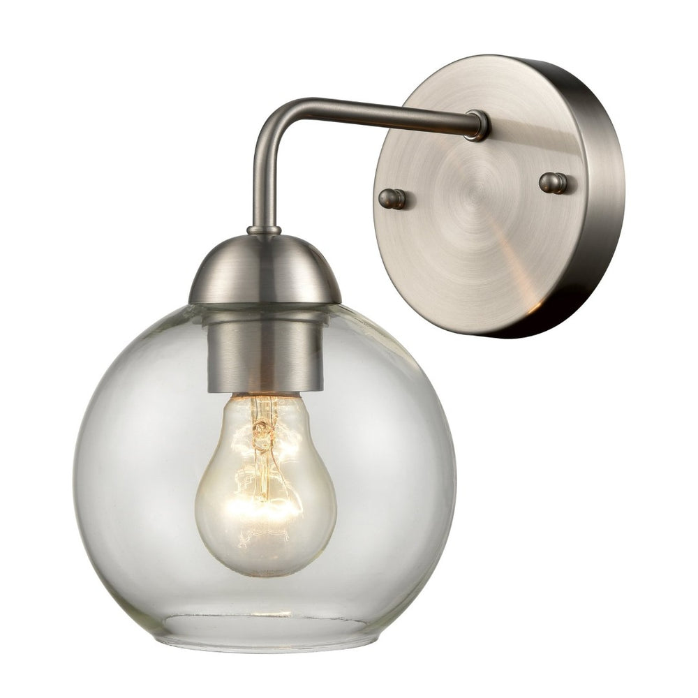 Atlas Astoria 1-Light Sconce - Modern Midcentury Design with Clear Glass Globe for Stylish Indoor Lighting Brushed Nickel WL11025-NK