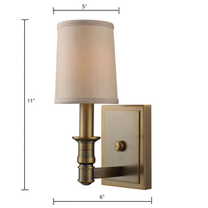 Atlas Baxter 11" High 1-Light Wall Sconce - Vintage-Inspired Brushed Brass with Elegant Beige Shade WL11030-BS