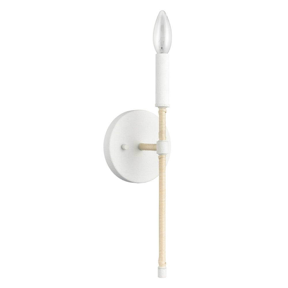 Atlas Breezeway 14.25" Coastal-Inspired 1-Light Sconce with White Coral Finish & Rattan Accent for Modern Spaces WL11036-WH
