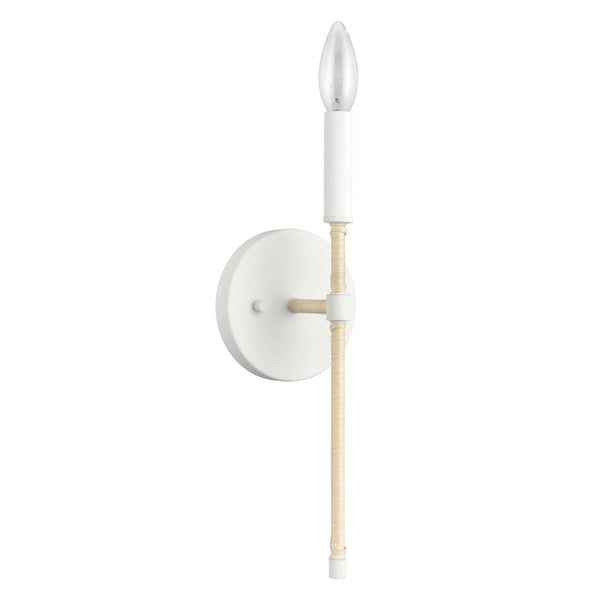 Atlas Breezeway 14.25" Coastal-Inspired 1-Light Sconce with White Coral Finish & Rattan Accent for Modern Spaces WL11036-WH