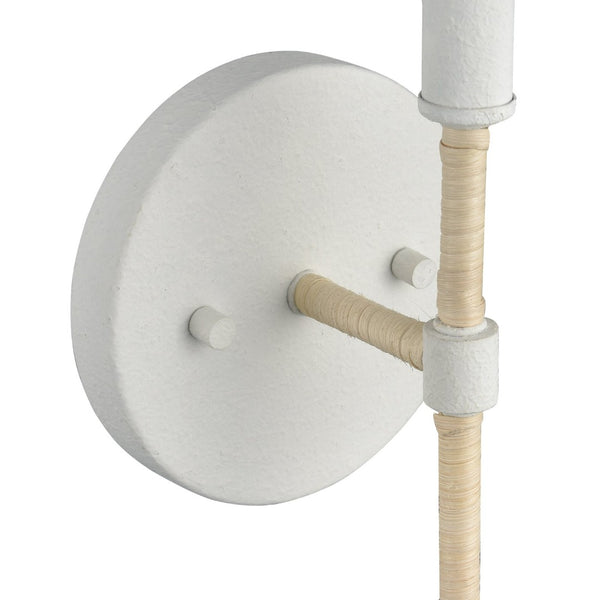 Atlas Breezeway 14.25" Coastal-Inspired 1-Light Sconce with White Coral Finish & Rattan Accent for Modern Spaces WL11036-WH