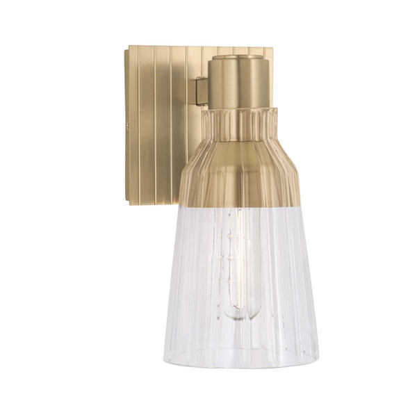Atlas Carnival 1-Light Wall Sconce in Satin Brass with Striped Glass for Stylish Ambient Lighting Decor WL11041-BS