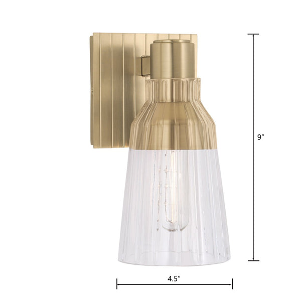 Atlas Carnival 1-Light Wall Sconce in Satin Brass with Striped Glass for Stylish Ambient Lighting Decor WL11041-BS