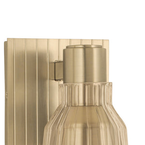 Atlas Carnival 1-Light Wall Sconce in Satin Brass with Striped Glass for Stylish Ambient Lighting Decor WL11041-BS