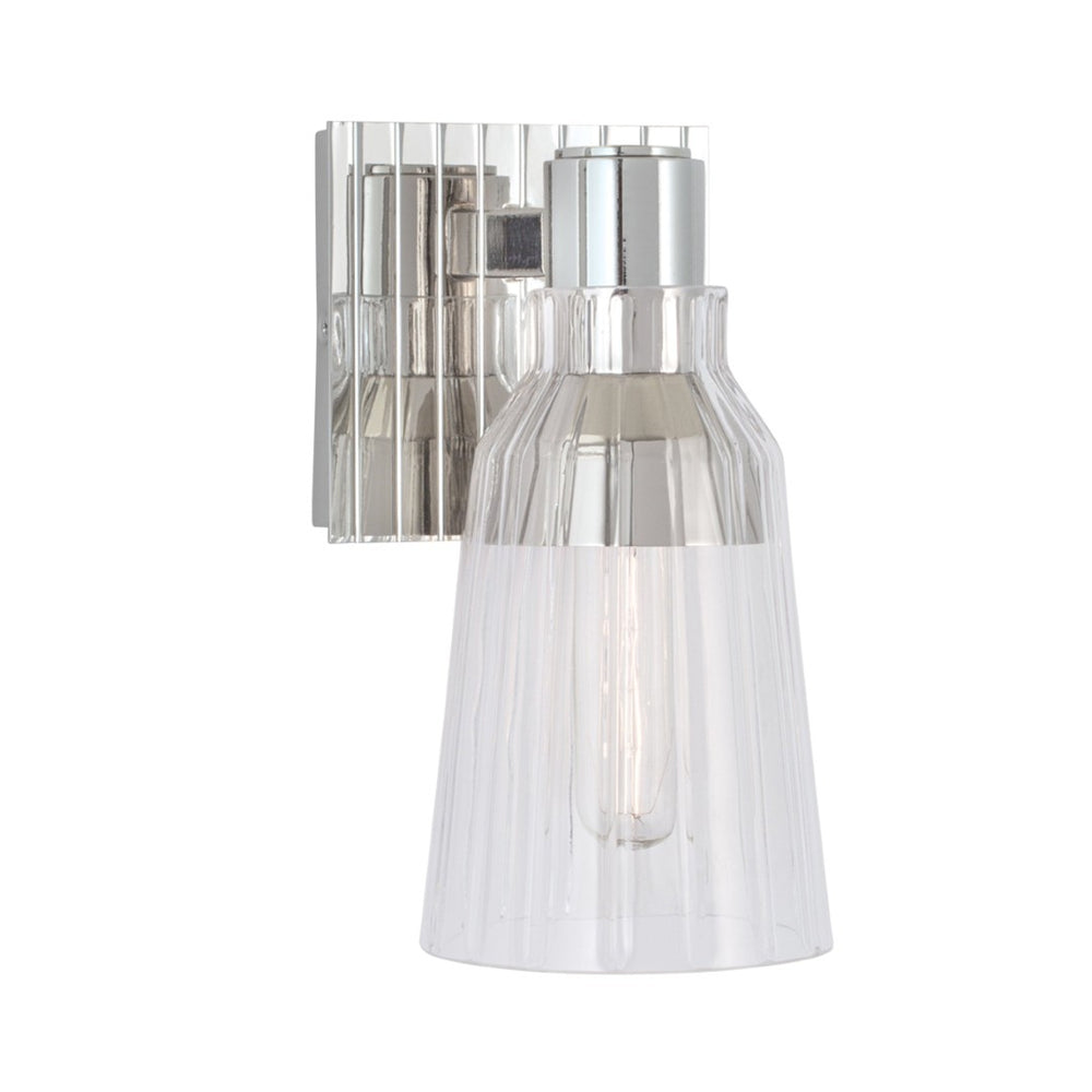 Atlas Carnival 9'' High 1-Light Sconce - Polished Nickel with Criss-Cross Design and Striped Glass Shade WL11041-NK