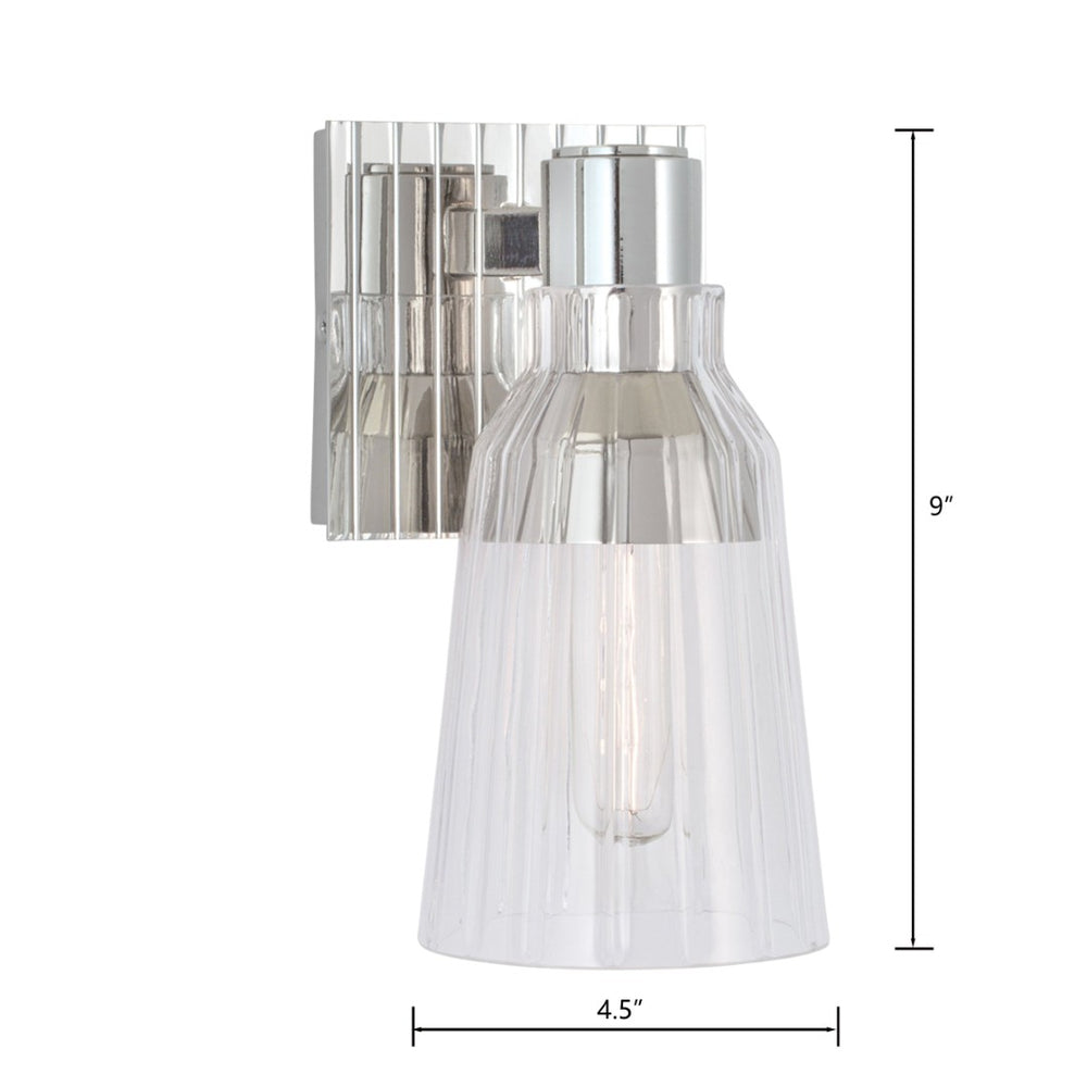 Atlas Carnival 9'' High 1-Light Sconce - Polished Nickel with Criss-Cross Design and Striped Glass Shade WL11041-NK