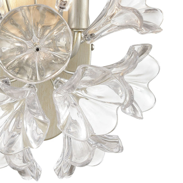 Atlas Celene 2-Light Sconce - Elegant Aged Silver Wall Fixture with Clear Glass Floral Shades for Indoor Use WL11042-SV