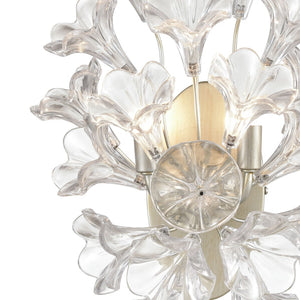 Atlas Celene 2-Light Sconce - Elegant Aged Silver Wall Fixture with Clear Glass Floral Shades for Indoor Use WL11042-SV