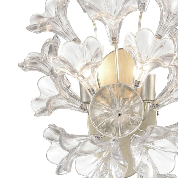 Atlas Celene 2-Light Sconce - Elegant Aged Silver Wall Fixture with Clear Glass Floral Shades for Indoor Use WL11042-SV