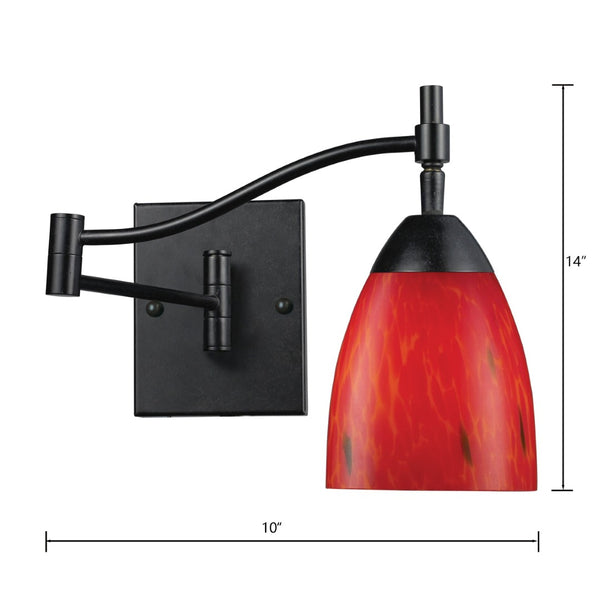 Atlas Celina 14'' 1-Light Wall Sconce - Dark Rust Frame with Vivid Red Blown Glass for Ambient Illumination WL11044-BK