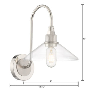 Atlas Charis 13'' High 1-Light Wall Sconce - Elegant Glass Diffuser for Timeless Home Ambiance Decor Polished Nickel with Brushed Nickel WL11047-NK
