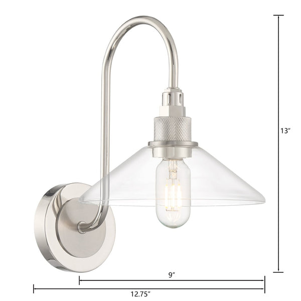 Atlas Charis 13'' High 1-Light Wall Sconce - Elegant Glass Diffuser for Timeless Home Ambiance Decor Polished Nickel with Brushed Nickel WL11047-NK