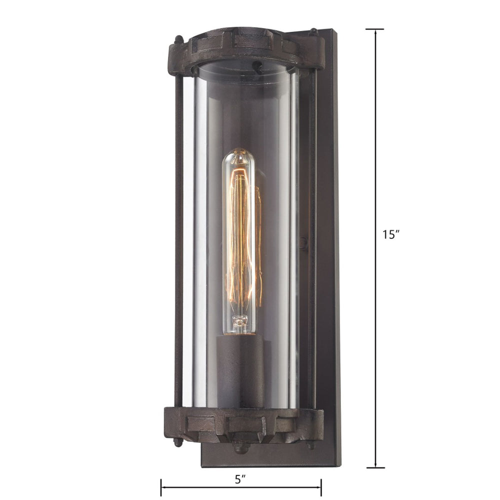 Atlas Chasebrook 15" High Vintage-Inspired 1-Light Sconce in Clay Iron for Chic Indoor & Outdoor Spaces WL11049-BK