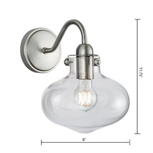Atlas Clara 1-Light Sconce - Elegant Brushed Nickel Fixture with Curved Globe Shade for Timeless Charm WL11052-NK