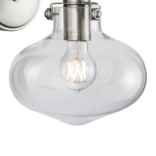 Atlas Clara 1-Light Sconce - Elegant Brushed Nickel Fixture with Curved Globe Shade for Timeless Charm WL11052-NK