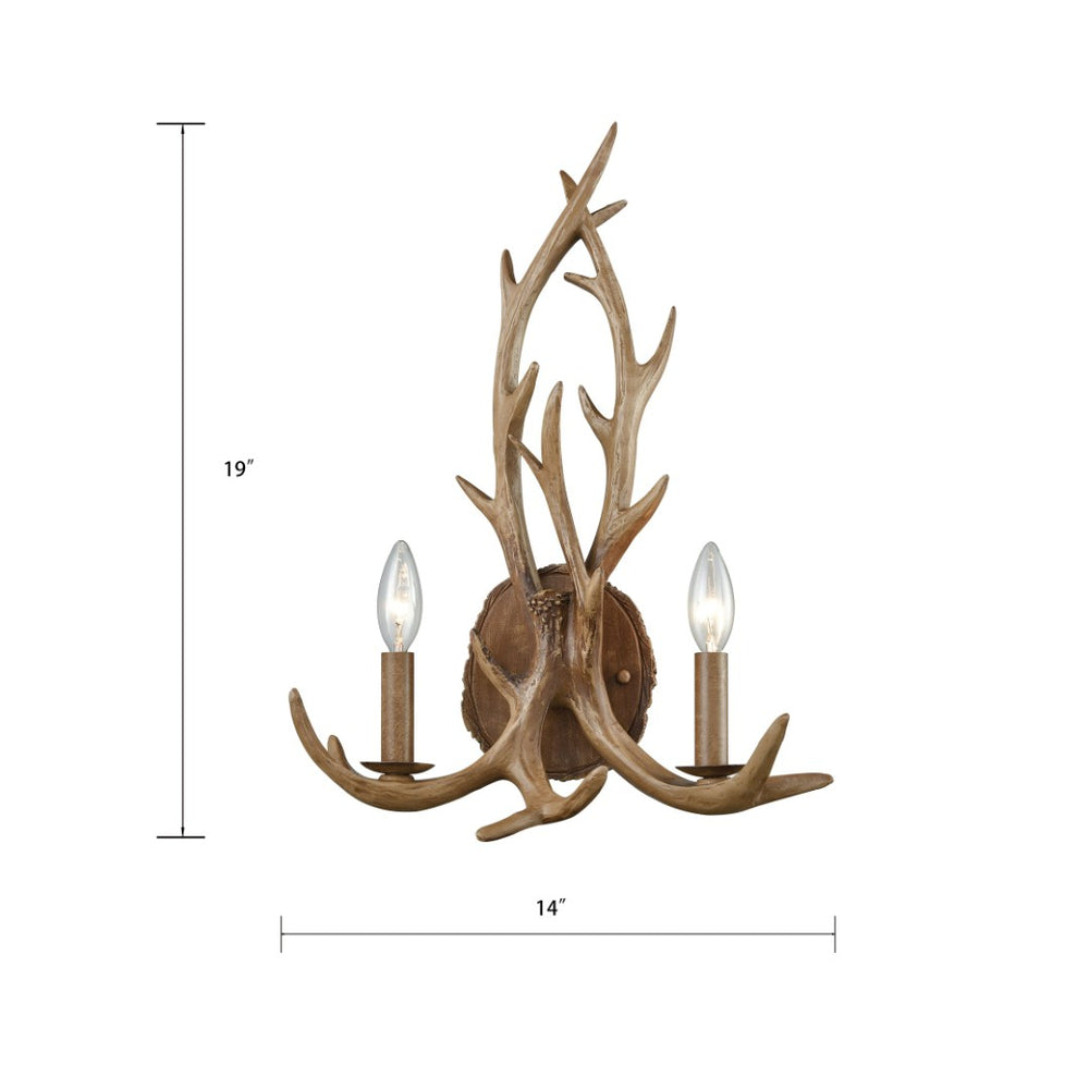 Atlas Elk 19" High 2-Light Wall Sconce - Rustic Antler Design for Cozy Indoor Spaces and Ambient Lighting WL11066-BN