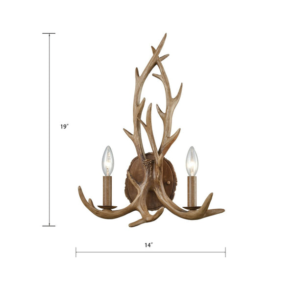 Atlas Elk 19" High 2-Light Wall Sconce - Rustic Antler Design for Cozy Indoor Spaces and Ambient Lighting WL11066-BN