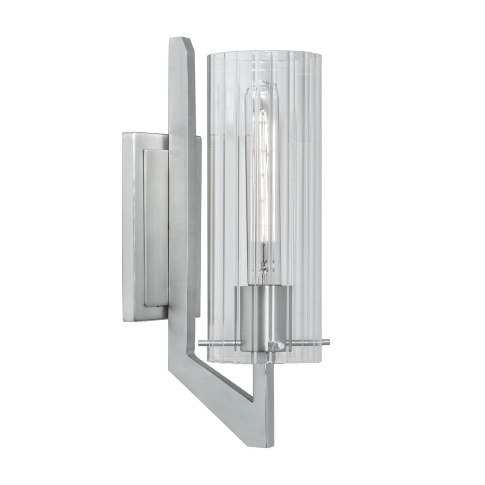 Atlas Faceted 1-Light Sconce - Brushed Nickel, Ribbed Glass Shade for Modern Hallways & Accent Walls WL11071-NK