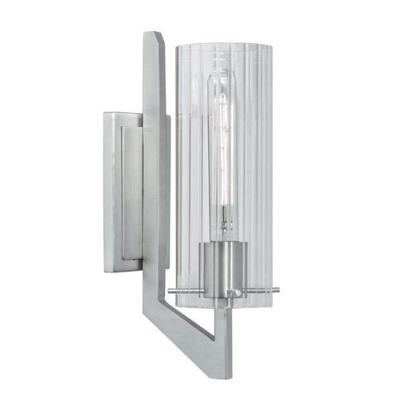 Atlas Faceted 1-Light Sconce - Brushed Nickel, Ribbed Glass Shade for Modern Hallways & Accent Walls WL11071-NK