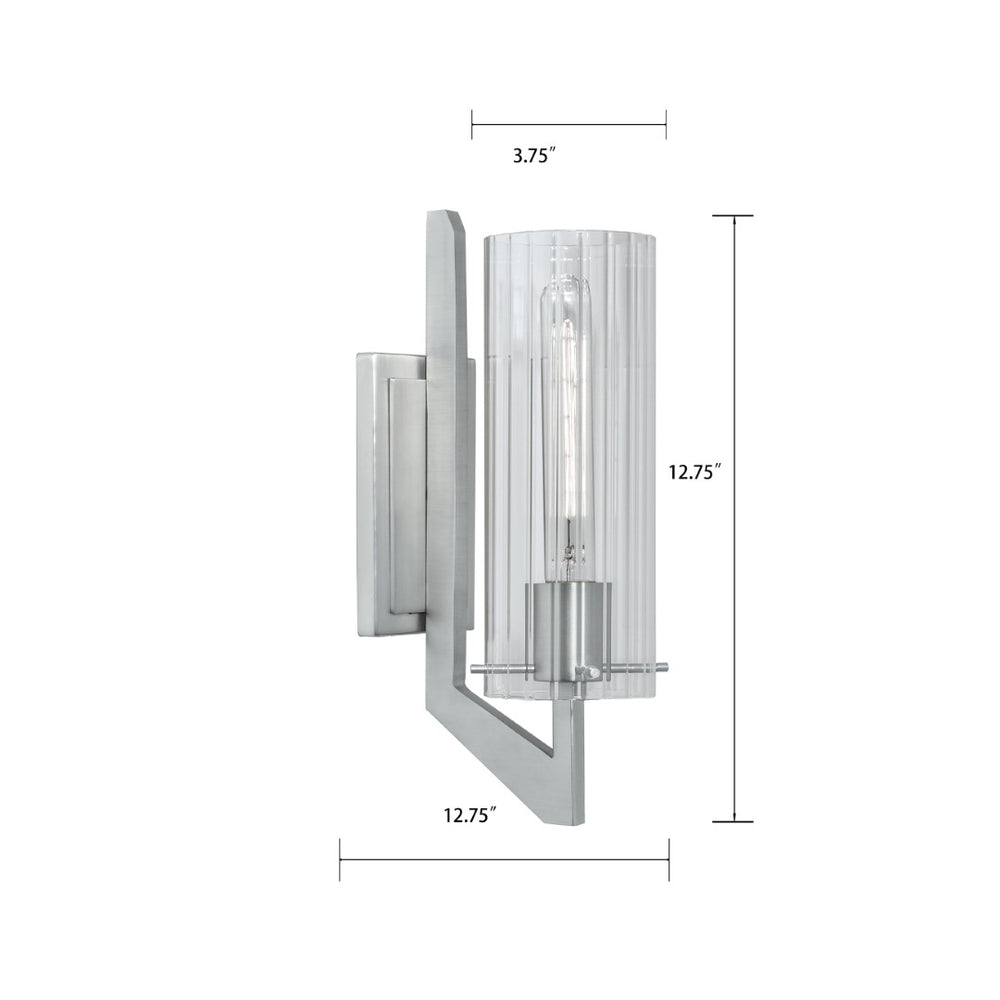 Atlas Faceted 1-Light Sconce - Brushed Nickel, Ribbed Glass Shade for Modern Hallways & Accent Walls WL11071-NK