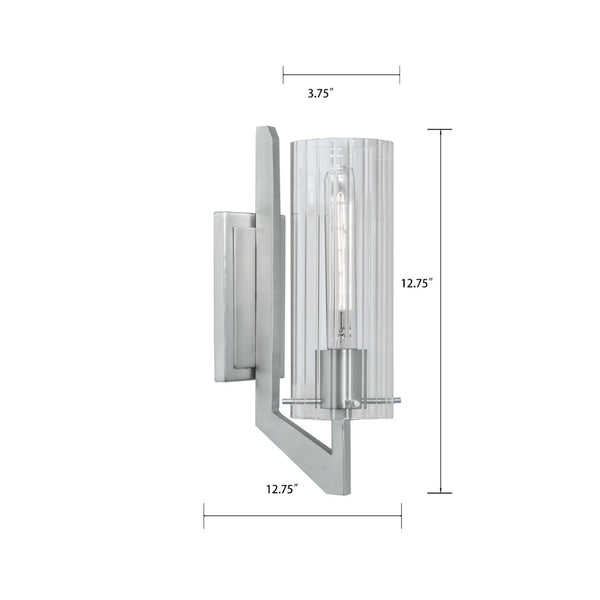 Atlas Faceted 1-Light Sconce - Brushed Nickel, Ribbed Glass Shade for Modern Hallways & Accent Walls WL11071-NK