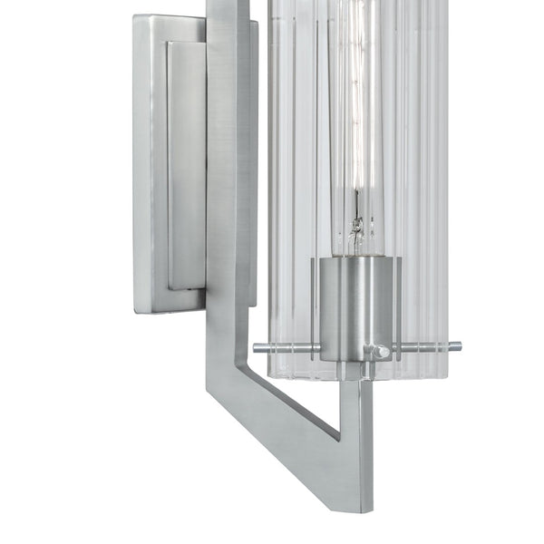 Atlas Faceted 1-Light Sconce - Brushed Nickel, Ribbed Glass Shade for Modern Hallways & Accent Walls WL11071-NK