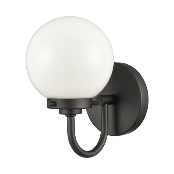 Atlas Fairbanks 1-Light Sconce - Midcentury Modern Design for Stylish Indoor Illumination in Any Space Matte Black with Opal WL11072-BK2