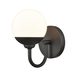Atlas Fairbanks 1-Light Sconce - Midcentury Modern Design for Stylish Indoor Illumination in Any Space Matte Black with Opal WL11072-BK2