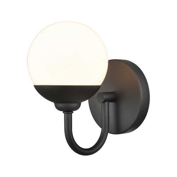 Atlas Fairbanks 1-Light Sconce - Midcentury Modern Design for Stylish Indoor Illumination in Any Space Matte Black with Opal WL11072-BK2