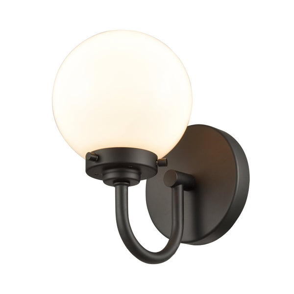Atlas Fairbanks 1-Light Sconce - Midcentury Modern Design for Stylish Indoor Illumination in Any Space Matte Black with Opal WL11072-BK2