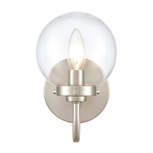 Atlas Fairbanks 1-Light Sconce - Midcentury Modern Design for Stylish Indoor Illumination in Any Space Brushed Nickel and Clear WL11072-NK1