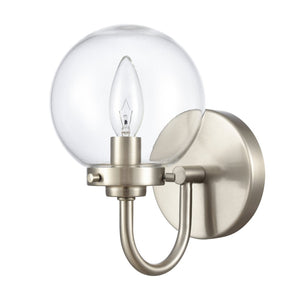 Atlas Fairbanks 1-Light Sconce - Midcentury Modern Design for Stylish Indoor Illumination in Any Space Brushed Nickel and Clear WL11072-NK1
