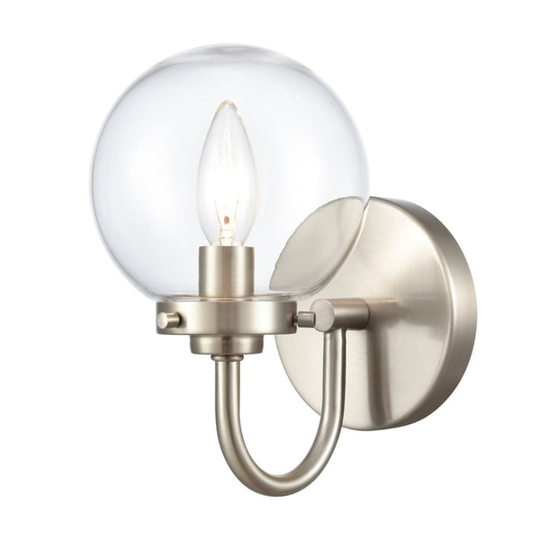 Atlas Fairbanks 1-Light Sconce - Midcentury Modern Design for Stylish Indoor Illumination in Any Space Brushed Nickel and Clear WL11072-NK1