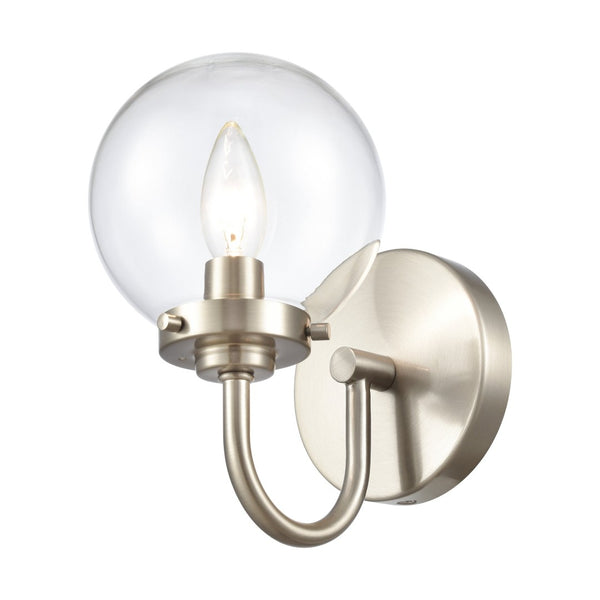 Atlas Fairbanks 1-Light Sconce - Midcentury Modern Design for Stylish Indoor Illumination in Any Space Brushed Nickel and Clear WL11072-NK1