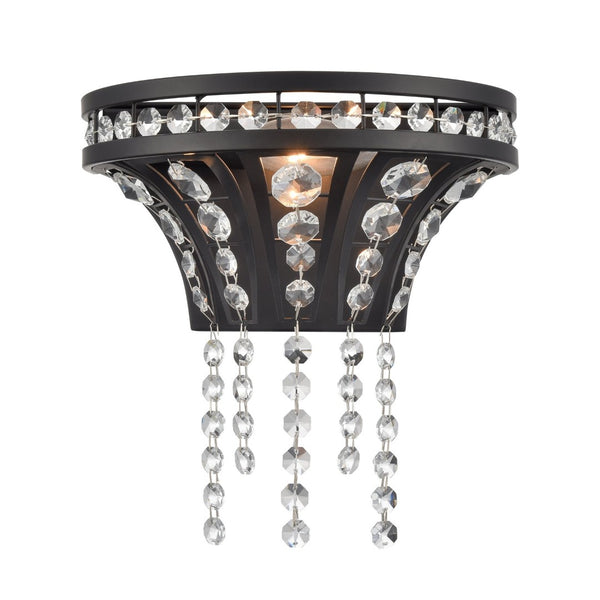Atlas Fantania 9'' High 1-Light Sconce - Modern Elegance with Crystal Accents for Chic Home Decor Matte Black WL11073-BK
