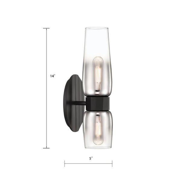 Atlas Flame 14'' High 2-Light Wall Sconce - Modern Ombre Glass Shades for Striking Interior Ambiance Matte Black WL11076-BK