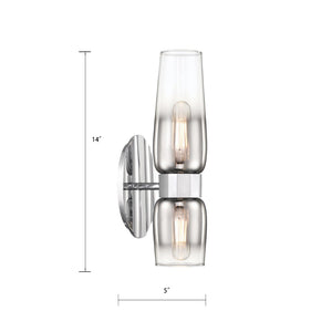 Atlas Flame 14'' High 2-Light Wall Sconce - Modern Ombre Glass Shades for Striking Interior Ambiance Chrome WL11076-CH