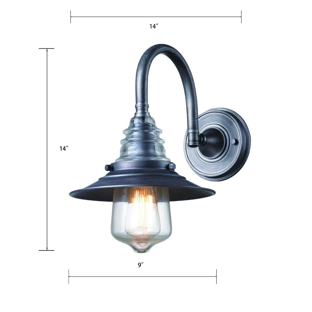 Atlas Insulator 14-Inch High 1-Light Wall Sconce - Vintage Industrial Design in Weathered Zinc Finish WL11093-SV