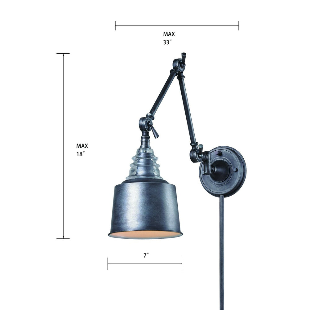 Atlas Insulator Glass 14'' High 1-Light Sconce - Vintage Industrial Style Light for Modern Home Décor Weathered Zinc WL11094-SV