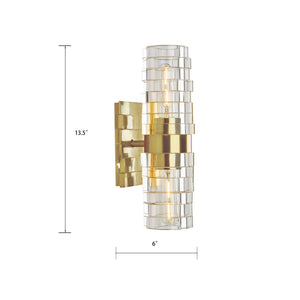 Atlas Murano 13.5'' High 2-Light Sconce - Modern Glass Design for Stylish Indoor Illumination & Ambiance Satin Brass WL11118-BS