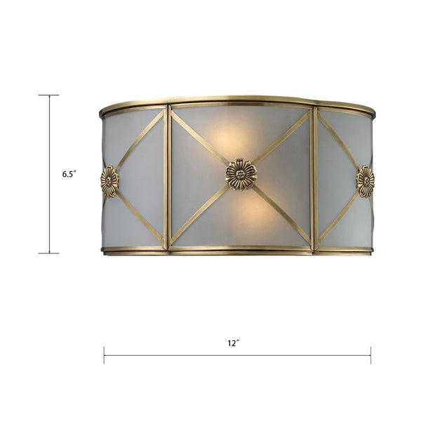 Atlas Preston 6.5'' High 2-Light Wall Sconce - Elegant Brushed Brass & Frosted Glass for Timeless Style WL11128-BS