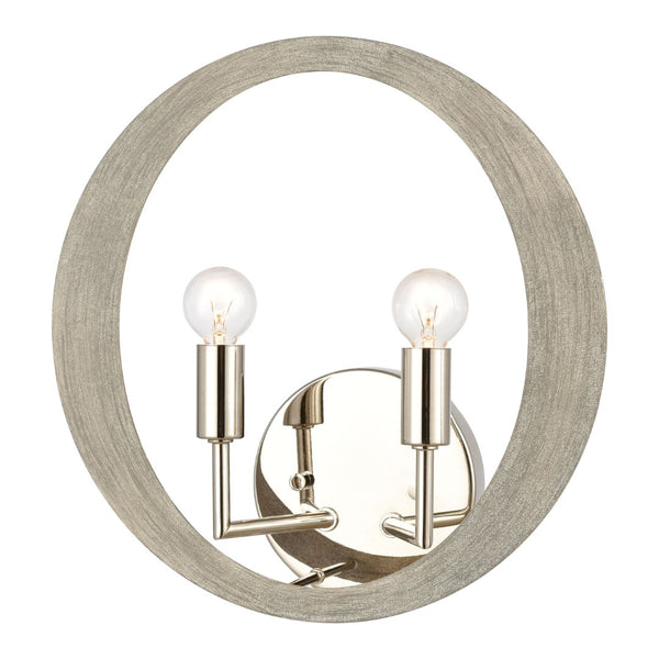 Atlas Retro Rings 12'' High 2-Light Sconce - Midcentury Modern Sandy Beechwood with Polished Nickel Accents WL11134-NK