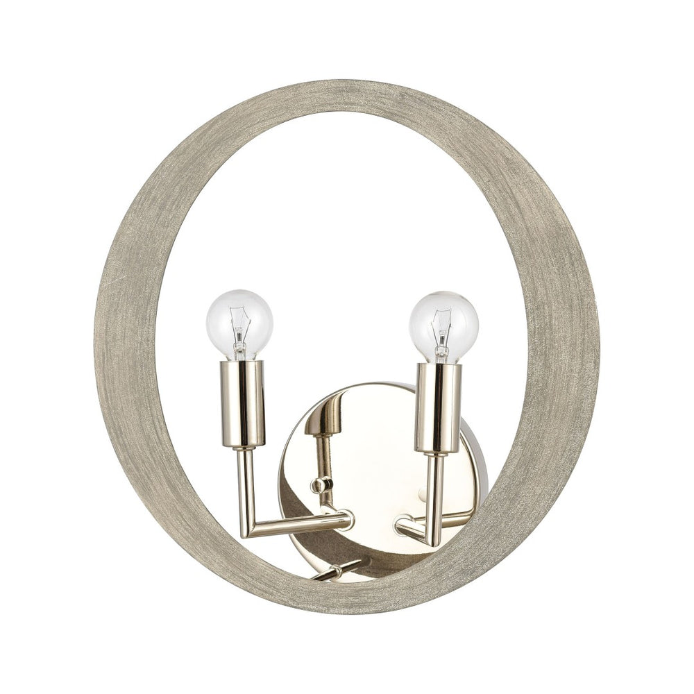 Atlas Retro Rings 12'' High 2-Light Sconce - Midcentury Modern Sandy Beechwood with Polished Nickel Accents WL11134-NK