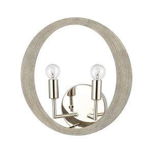 Atlas Retro Rings 12'' High 2-Light Sconce - Midcentury Modern Sandy Beechwood with Polished Nickel Accents WL11134-NK
