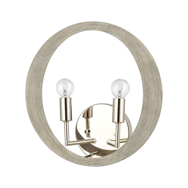 Atlas Retro Rings 12'' High 2-Light Sconce - Midcentury Modern Sandy Beechwood with Polished Nickel Accents WL11134-NK