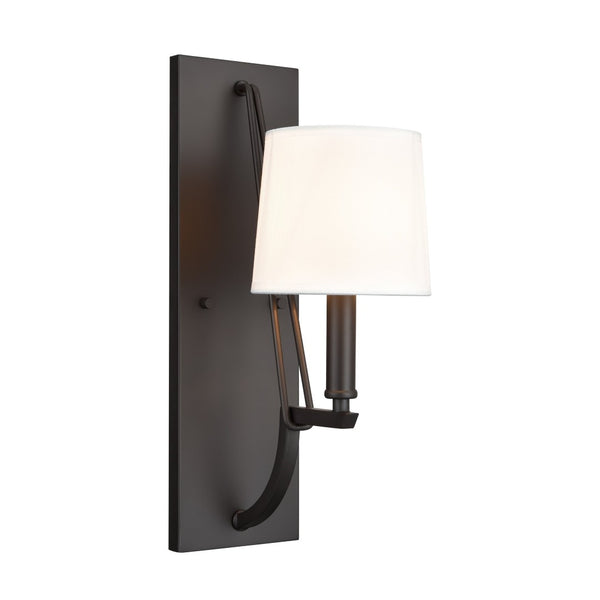 Atlas Robinson 16'' High 1-Light Sconce - Matte Black, Transitional Design with Off-White Fabric Shade WL11137-BK